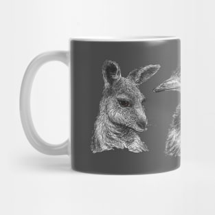 Australian Kangaroo and Emu Drawing Design - Australiana Mug